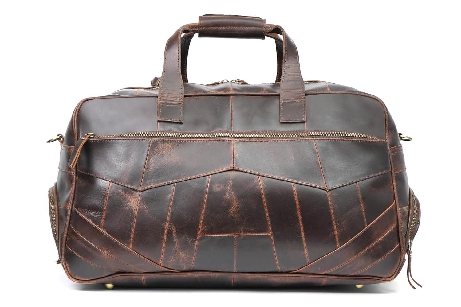 Leather Travel Duffle Bag with Shoe Pockets
